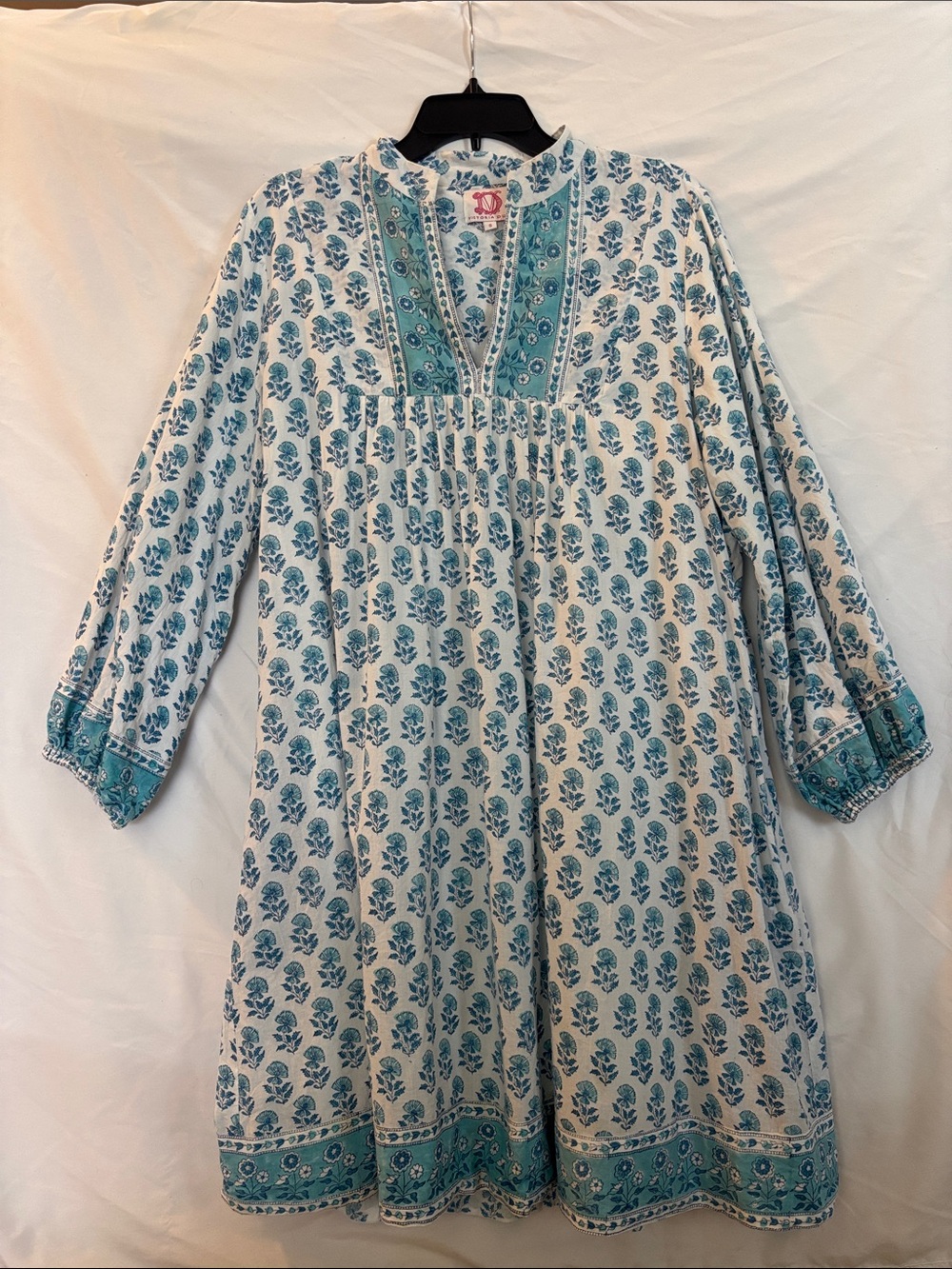 Victoria Dunn White Dress with Blue Floral Print